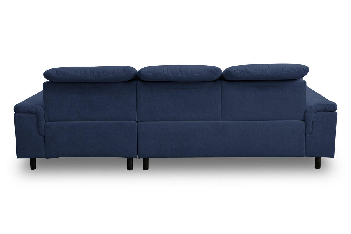 ECKSOFA PANAMA mit Schlaffunktion und Bettkasten, Farbe: Dunkelblau, Velourstoff, Ottomane Rechts - Dunkelblau, Textil (270/180cm) - VENASI MÖBEL