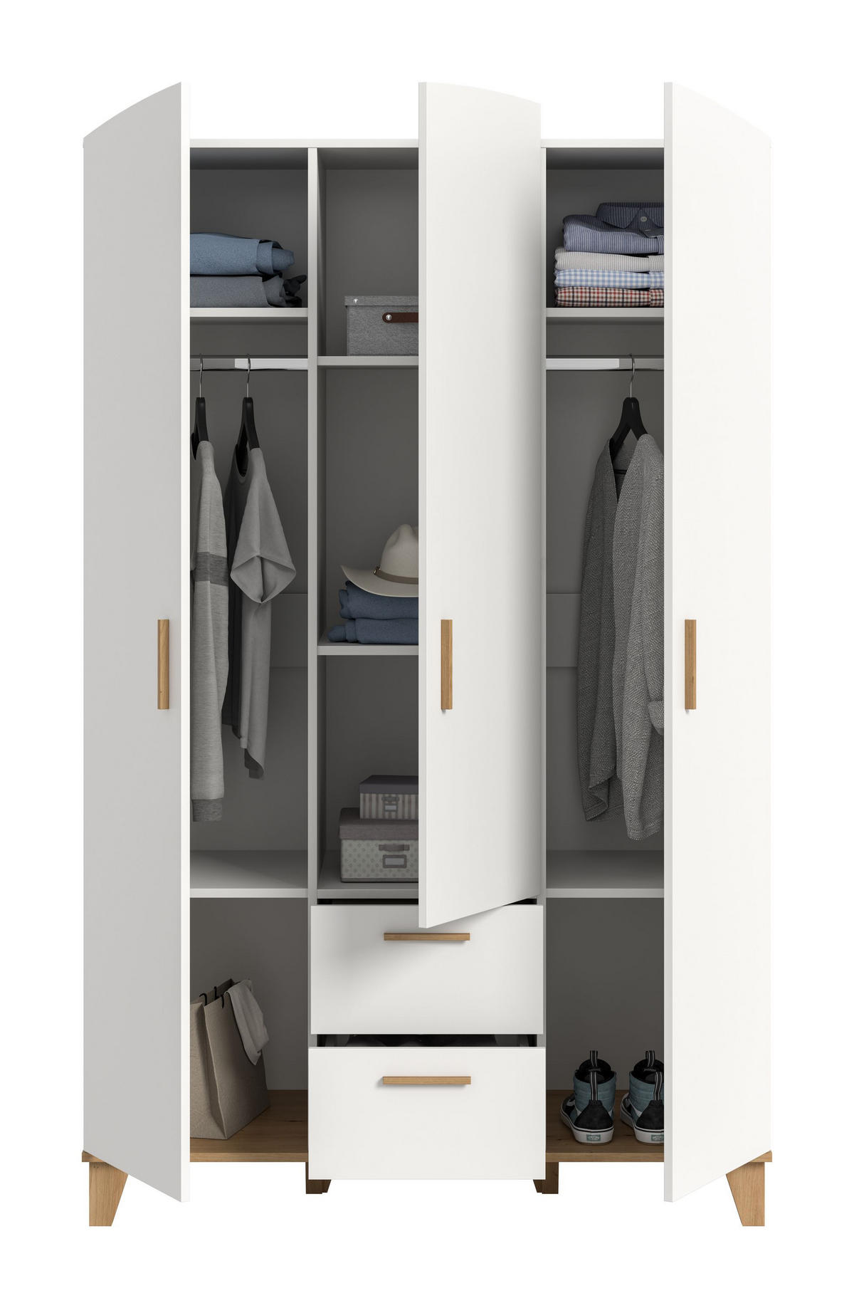 KLEIDERSCHRANK 3-türig STELLA (B/H/T: ca. 122/198/51 cm) in weiß/weiß - Weiß, Holzwerkstoff (122/198/51cm)