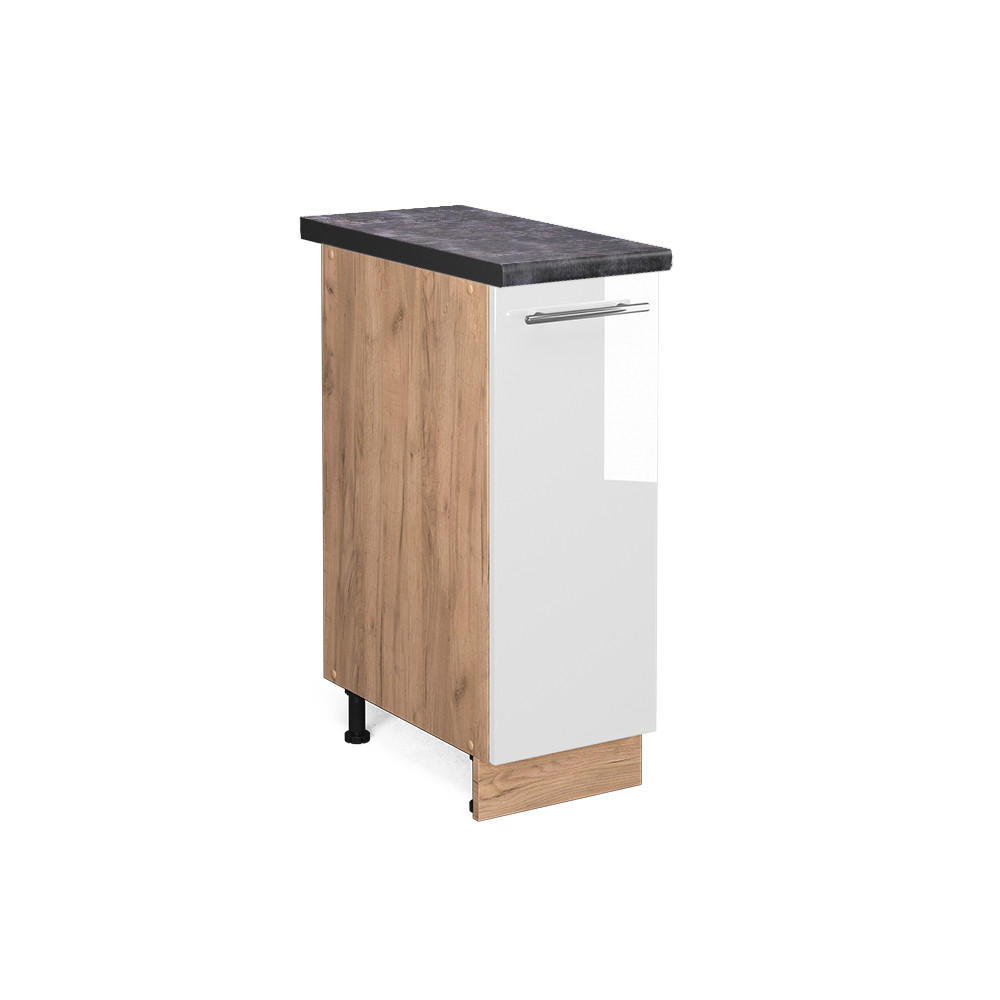 APOTHEKERUNTERSCHRANK Fame-Line Weiß Hochglanz 30 cm, AP Anthrazit - Weiß Hochglanz/Eiche Wotan, Holzwerkstoff (30/82/60cm) - Vicco