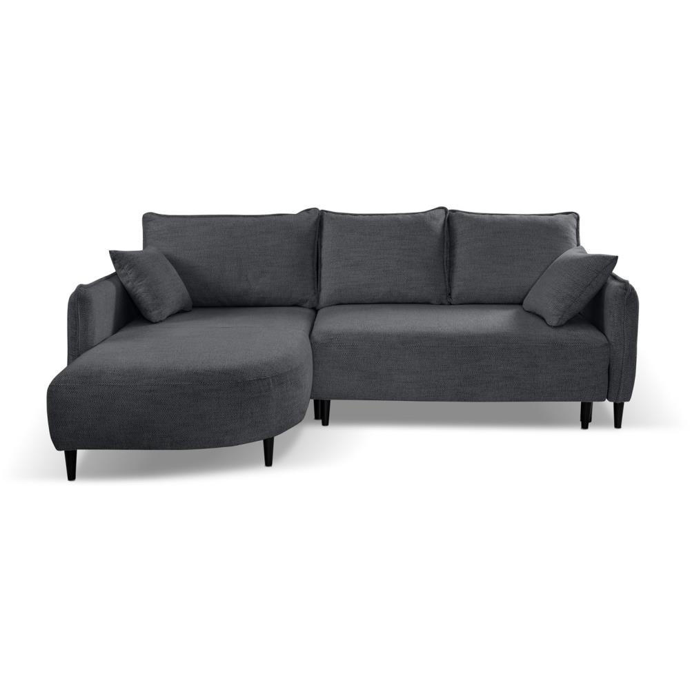 ECKSCHLAFSOFA Sycylia links dunkelgrau - Dunkelgrau/Schwarz, Textil (244/165cm) - Beautysofa