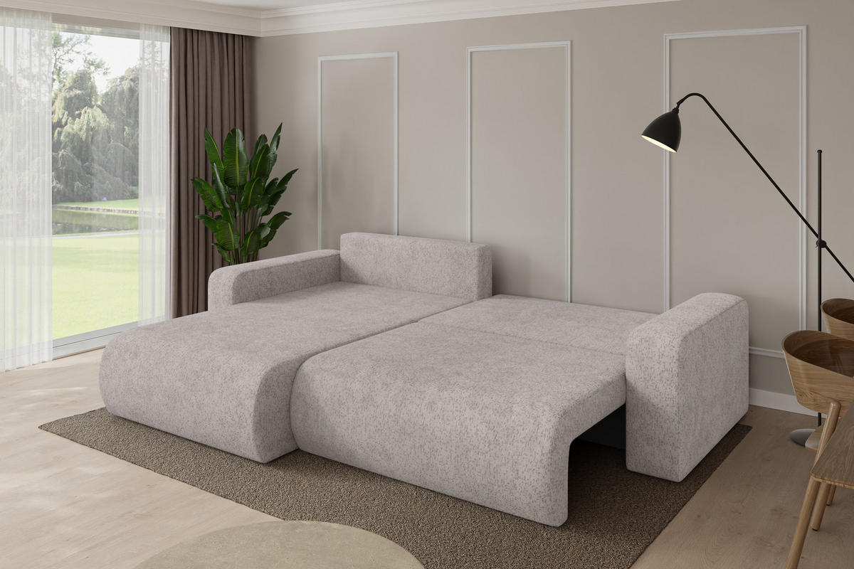 ROHOVÁ SEDAČKA s funkcí spaní, otoman vlevo BERY-L 276x193x88 světle šedá velur - černá/světle šedá, kompozitní dřevo/textil (276/193cm) - ALTDECOR
