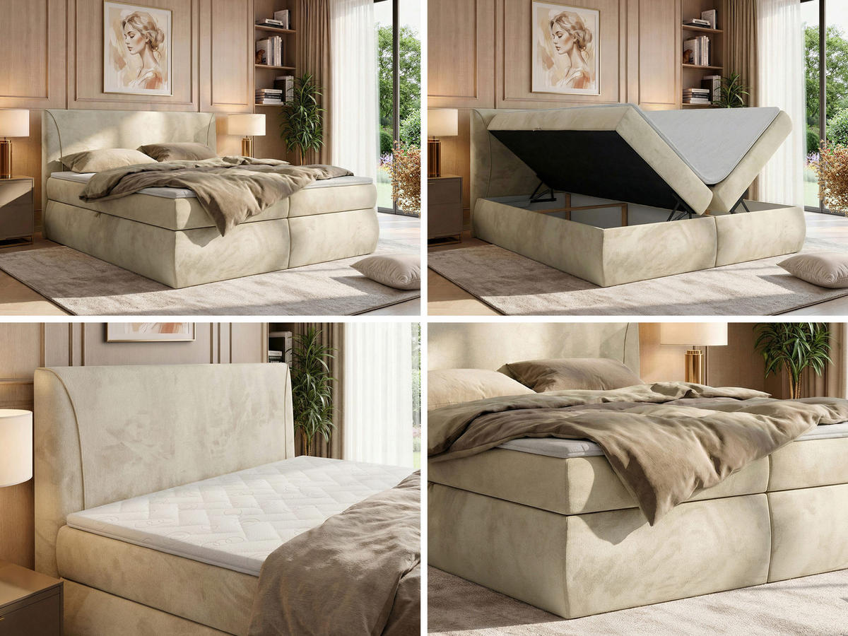 POSTEL BOXSPRING TARENZA 180/200 - Béžová Samet - Topper T25 - H4 - černá/béžová, textil/plast (180/200cm) - MKS