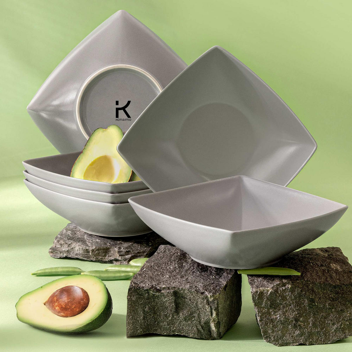 TELLERSET EPIRI Suppenteller 6 Personen 6-tlg - Grau, Keramik (17cm) - KONSIMO®