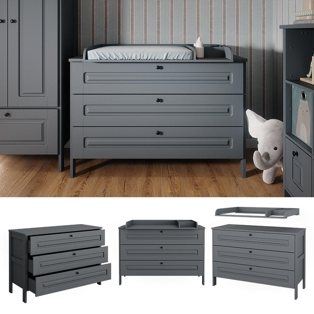 WICKELKOMMODE Ajaton Grau 133 x 98.4 cm mit 3 Schubladen - Grau, Holzwerkstoff (133/98.4/70cm) - VitaliSpa