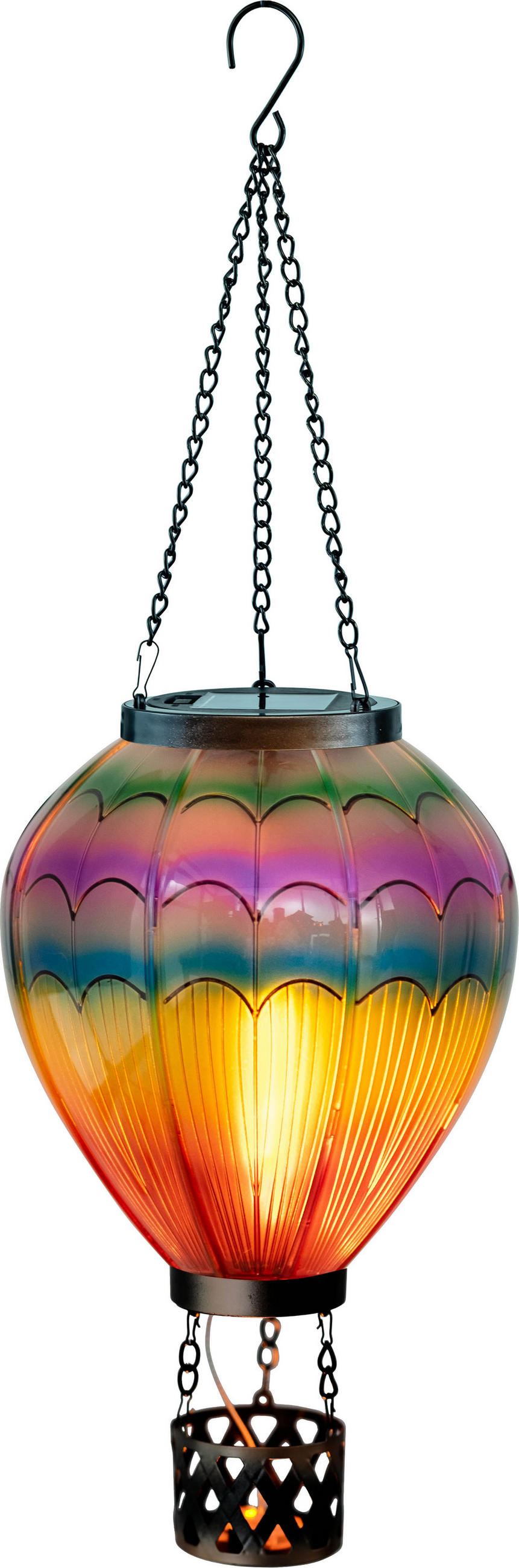 LED-SOLAR Laterne Heißluftballon Metall-Kunststoff Ø19x58cm Regenbogenfächer XL - Multicolor, Kunststoff (19/19/58cm) - Northpoint