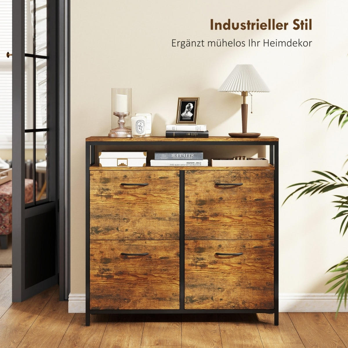 SCHUHKIPPER DE-38030 98/24/95 cm mit 4 Klappfächern Braun - Braun, Holzwerkstoff (98/95/24cm) - ComfortXL