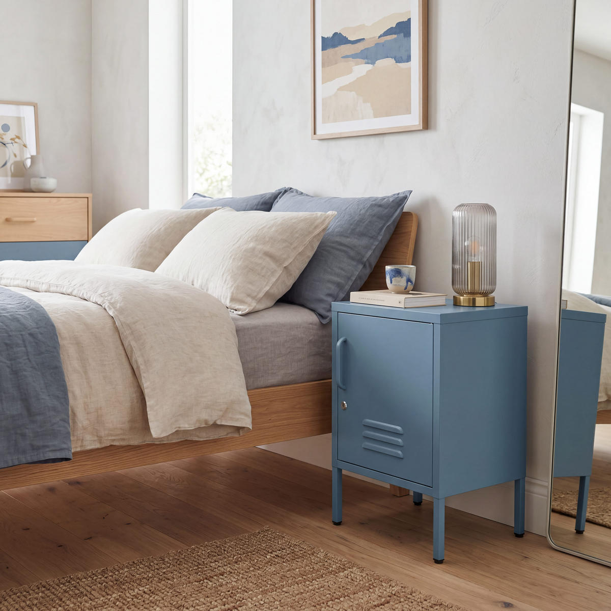 NACHTSCHRANK 2 Ablagen Blau 40/35/60 - Blau, Metall (40/60/35cm) - Mobili Rebecca