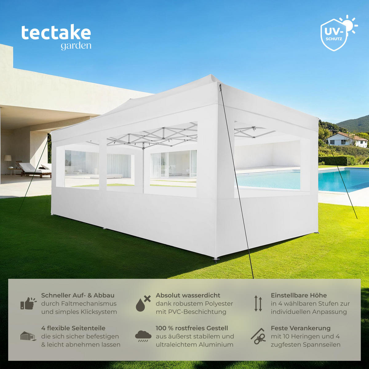 PAVILLON Viola,inklusive Spannseile, Heringe und Tragetasche,weiß - Weiß, Kunststoff (300/280/600cm) - tectake