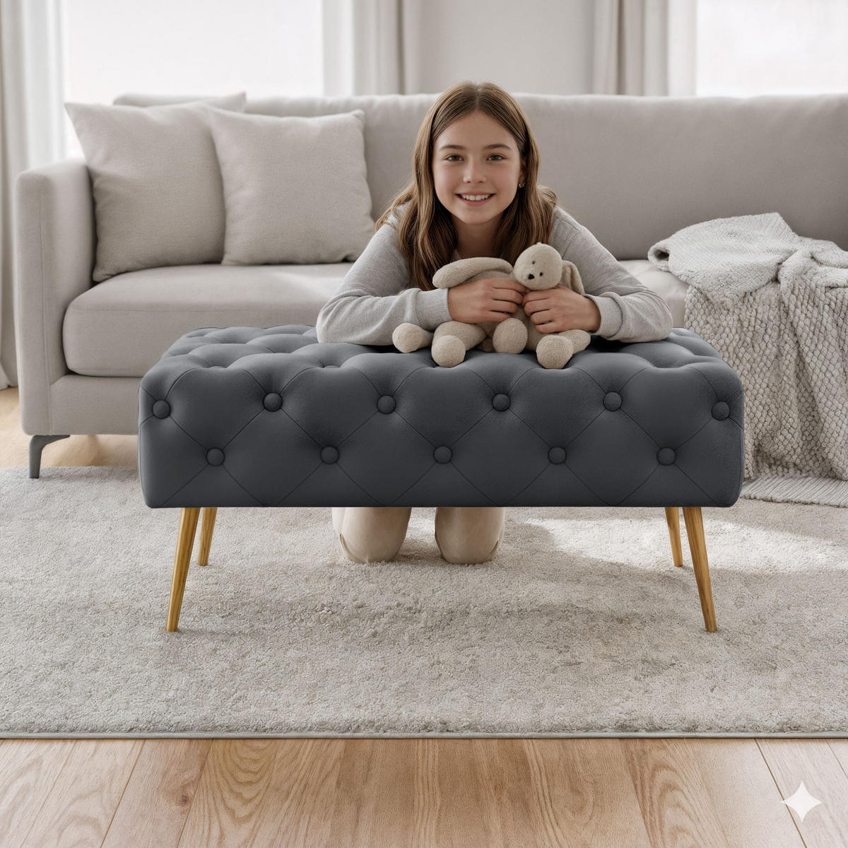 SITZHOCKER MADRID, Grau, T80xB37xH42 - Grau, Holz (37/42/80cm) - Milordbikes