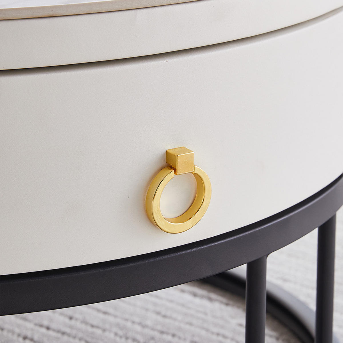 COUCHTISCH 2er-Set mit Schieferplatte und Schublade - Weiß, Holzwerkstoff (70/70/45cm) - OKWISH