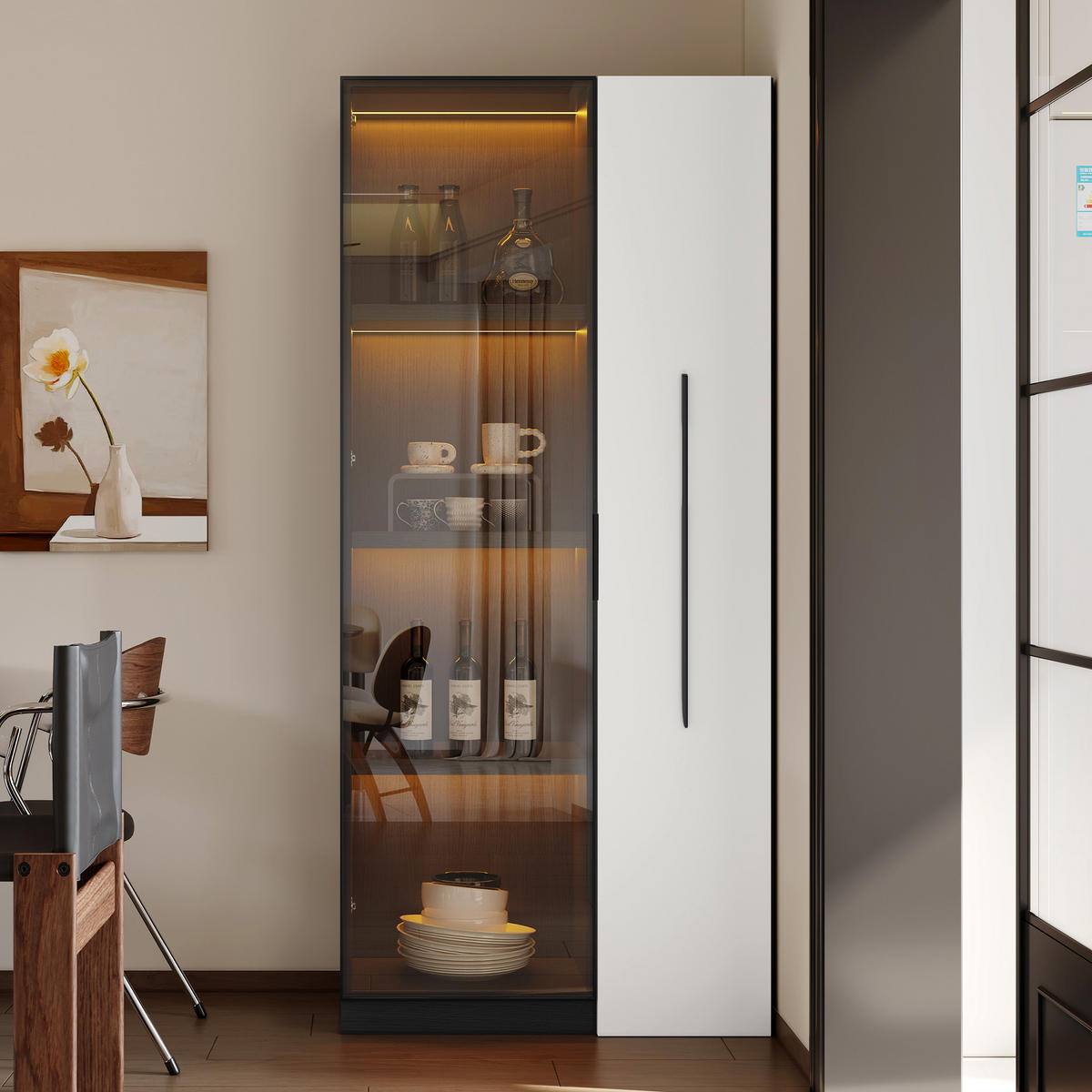 VITRINE 160cm Glas LED Aluminium Rollen modern - Multicolor, Holzwerkstoff (70/160/40cm) - FLIEKS