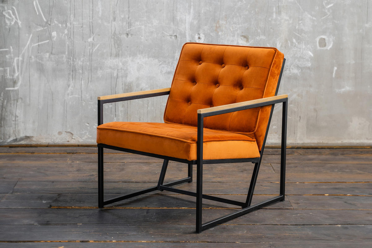 POLSTERSESSEL ARLY Orange Velvet - Schwarz/Orange, Textil (63/80/80cm) - KAWOLA