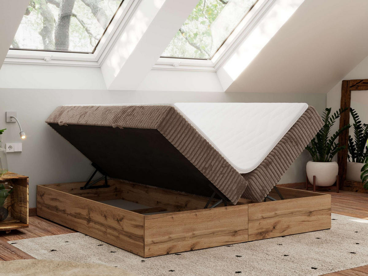 BOXBETT WOOD ZERO 140/200 - Braun Cord - H4 - Topper Visco - Braun, Textil (140/200cm) - MKS