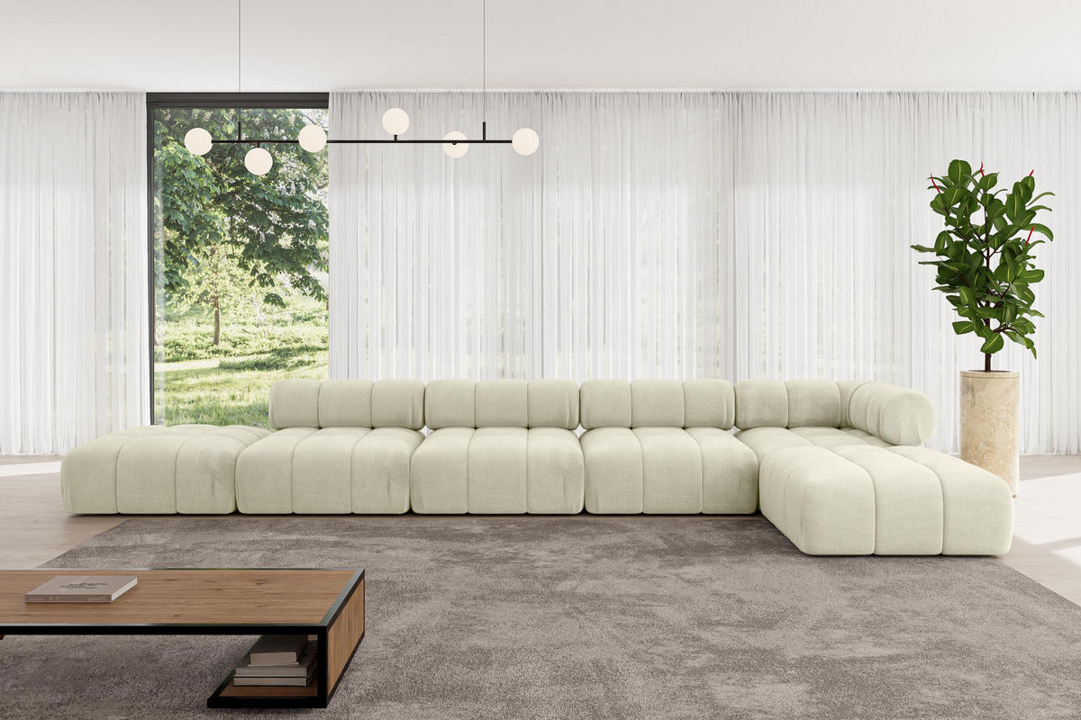 ECKSOFA modulares Sofa Kerru-L3 - 475x190x70 cm Beige Velours - Beige, Holzwerkstoff/Textil (475/190cm) - ALTDECOR