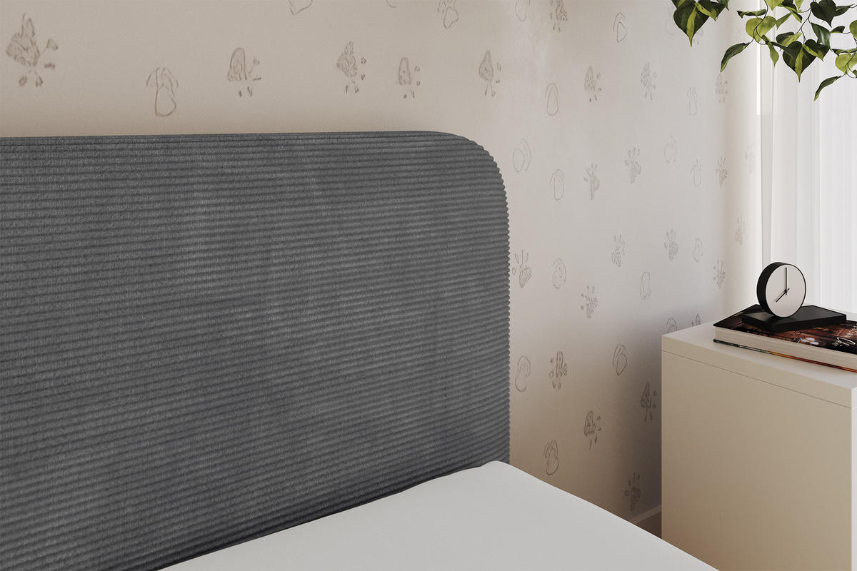 EINZELLBETT Jugendbett mit Bettkasten, Links - ALVY 80x200 Dunkelgrau - Dunkelgrau, Holzwerkstoff/Textil (80/200cm) - ALTDECOR