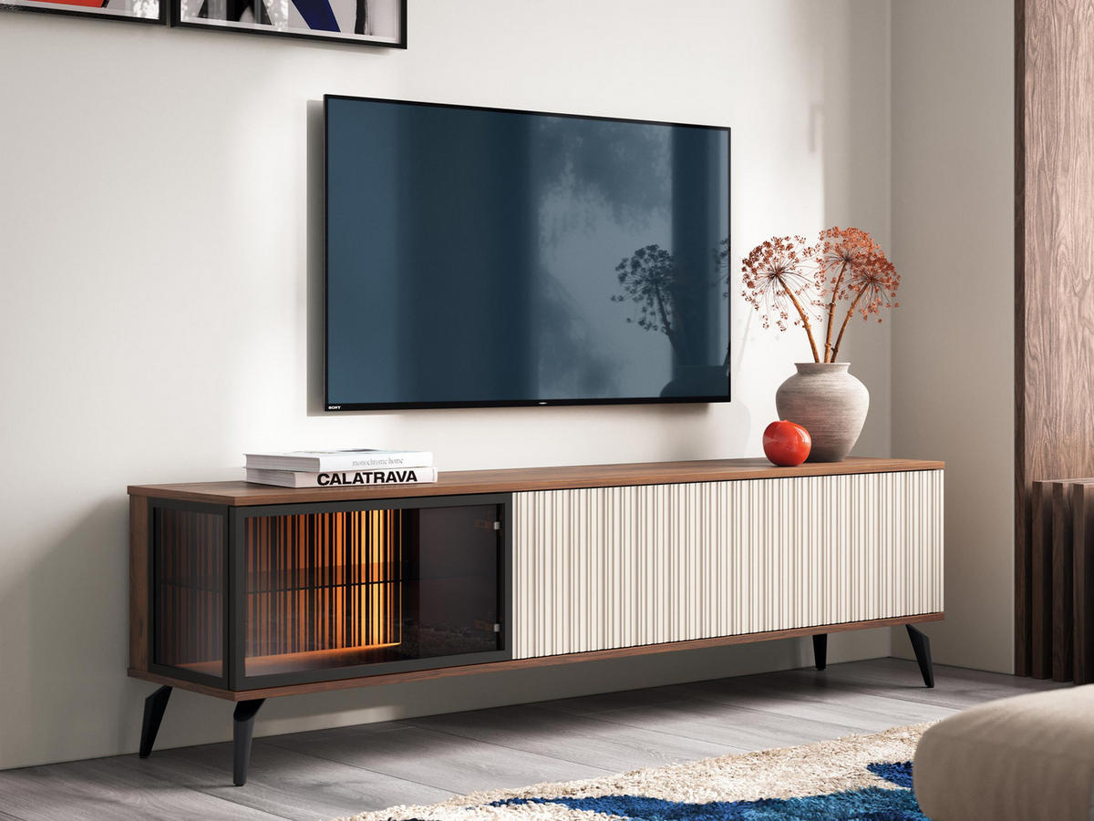 TV-LOWBOARD Vici 180 - Kaschmir/Schwarz, Holzwerkstoff/Metall (180/50/39cm) - MIRJAN24