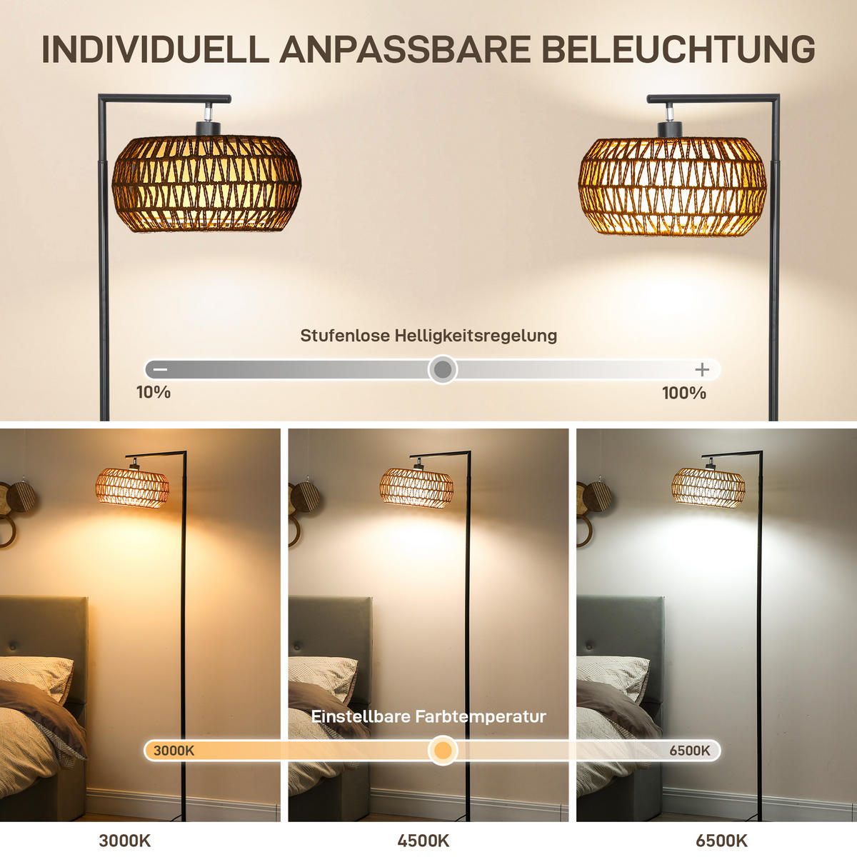LED-STEHLAMPE Stahl TC-Stoff Schwarz - Schwarz, Metall (52/33/170cm) - HOMCOM