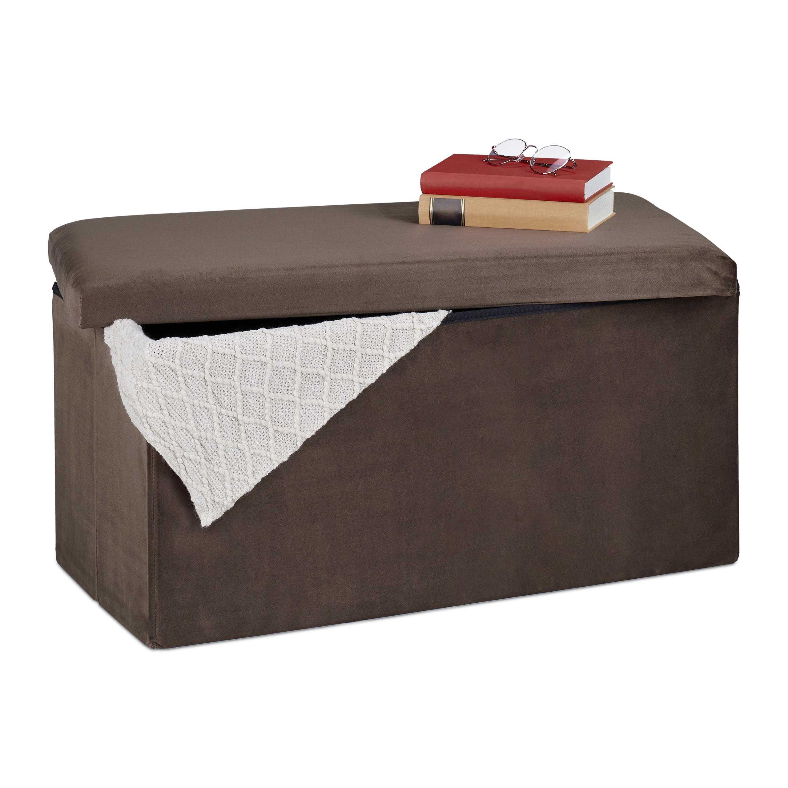 SITZBANK - Braun, Holzwerkstoff/Textil (77/38/39cm) - Relaxdays