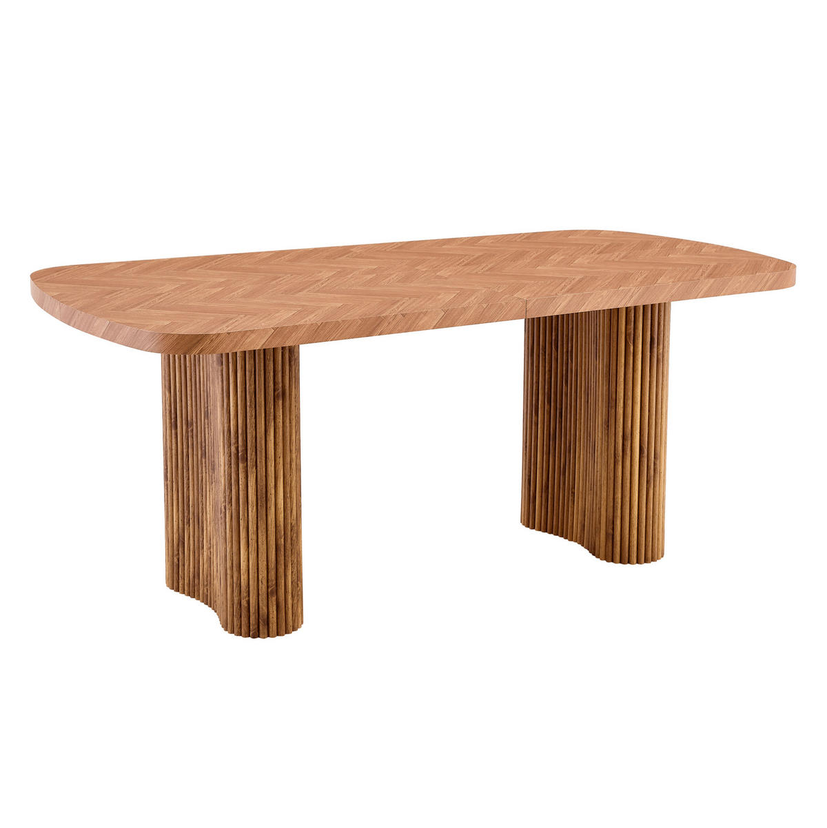 ESSTISCH 180/90/76 cm nussbaumfarben aus MDF mit bogenförmigem Säulengestell - Braun, Holzwerkstoff (180/90/76cm) - OKWISH