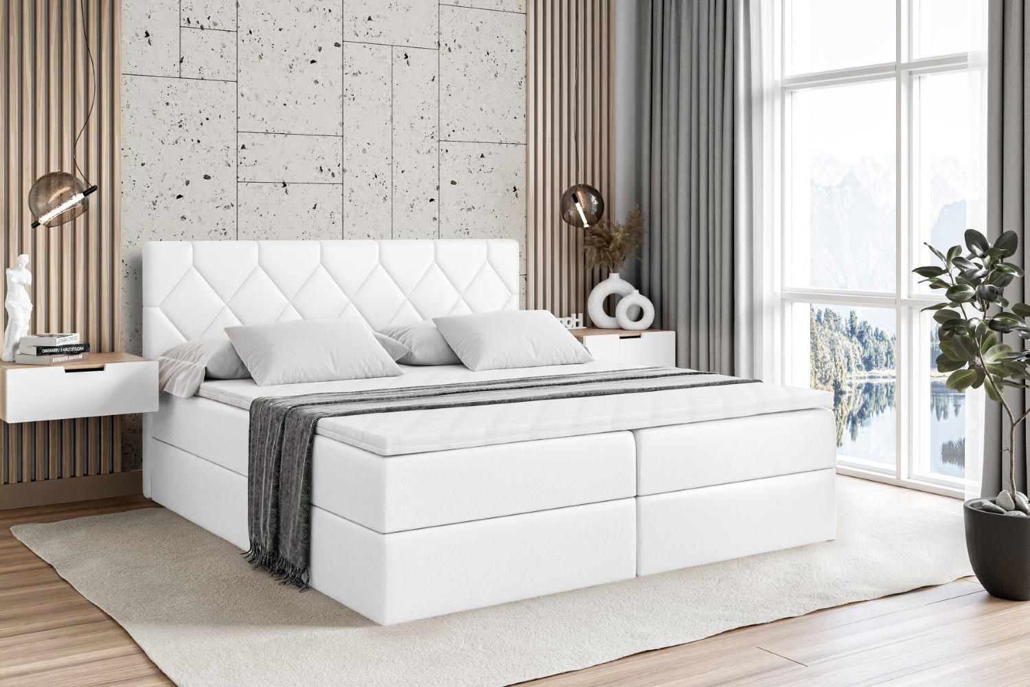 BOXBETT mit Matratze H4 und Lattenrost - CATOR - 200 x 200 - Weiß Hochglanz - Weiß Hochglanz, Holzwerkstoff (200/200cm) - ALTDECOR