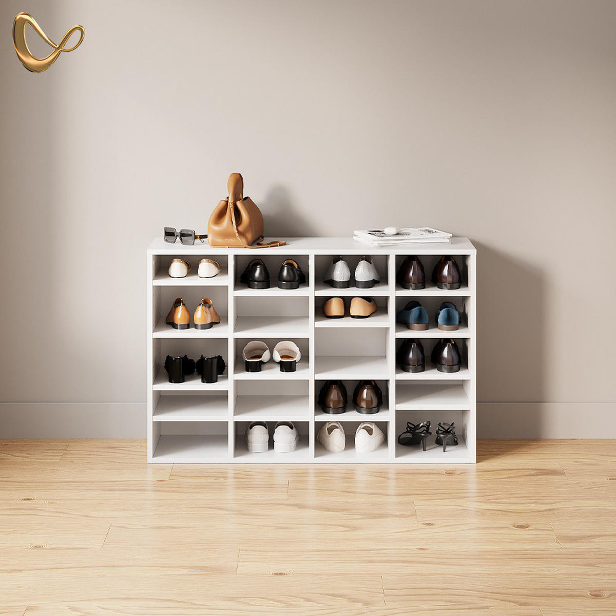 SCHUHSCHRANK Liguria Weiß 20 Fächer - Weiß, Holzwerkstoff (104/65.5/33cm) - Livinity®