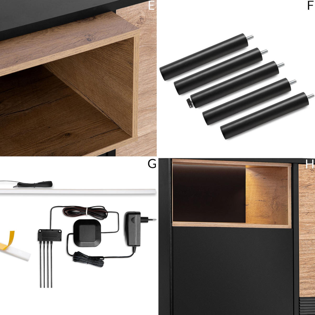 KOMMODE LOFTY Außenseiteneinlage, schwarz / Eiche natur - Eichefarben/Multicolor, Holzwerkstoff (102/109/41cm) - KONSIMO®