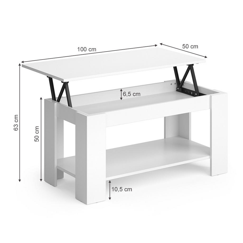 Thumbnail - Vicco Couchtisch, Weiß, Holzwerkstoff, 2 Fächer, Rechteckig,Rechteckig, 100x50x50 cm, Wohnzimmer, Wohnzimmertische, Couc...