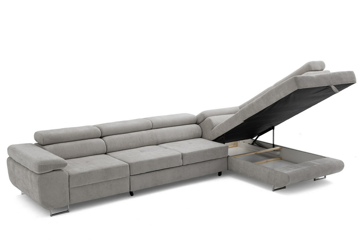 ECKSOFA WILD MAXI L Rechts mit Schlaffunktion 125x195 Chenille Grau - Chromfarben/Grau, Holz/Textil (203/350cm) - Muffo