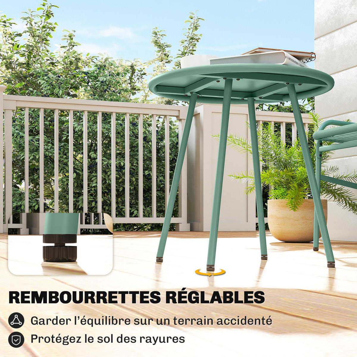 BISTROTSET 3tlg DE-13705 mit rundem Tisch Grün - Grün, Metall - ComfortXL