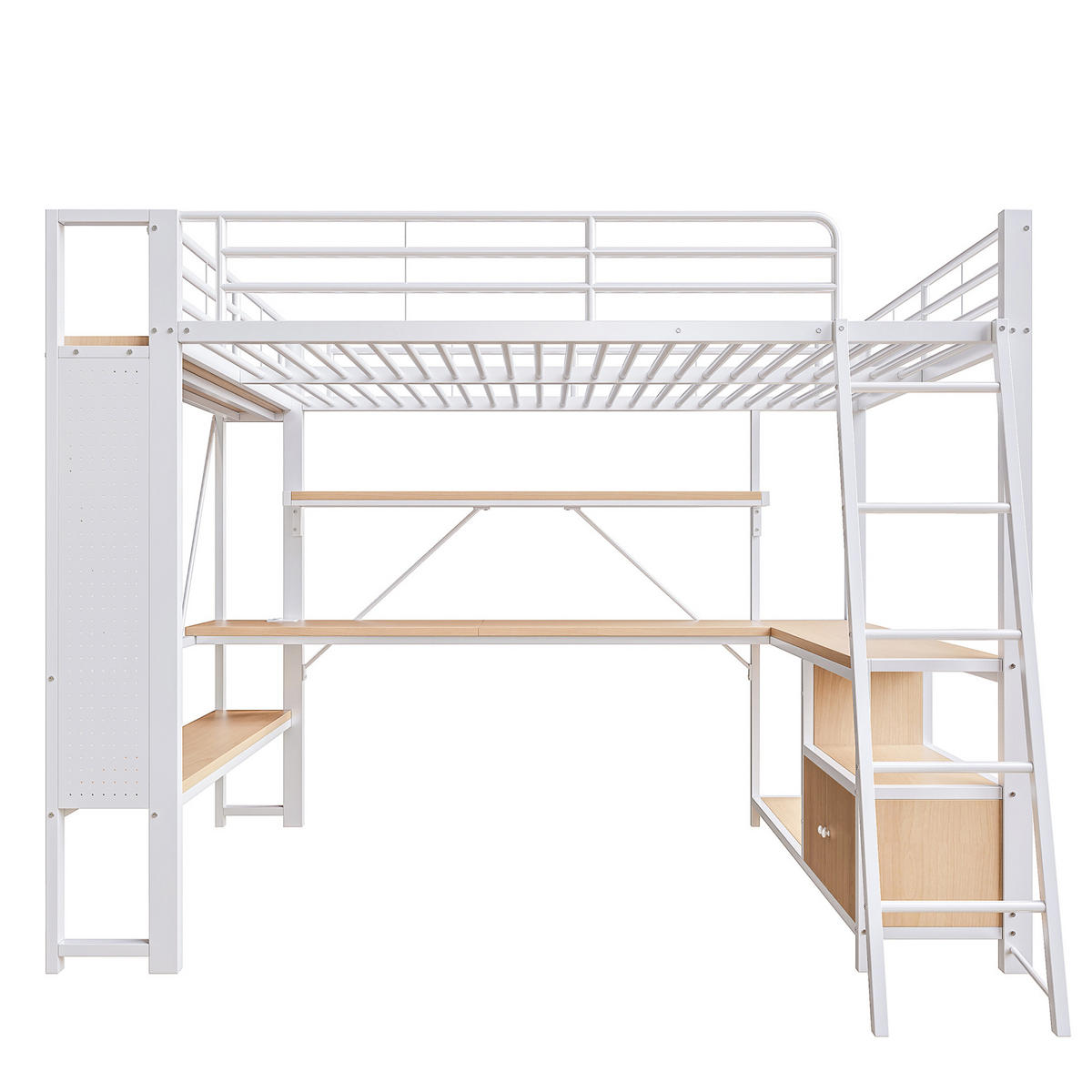 HOCHBETT 140/200 cm in Weiß mit Schreibtisch, Stauraum und LED-Beleuchtung - Weiß, Metall (140/200cm) - Flora Grace