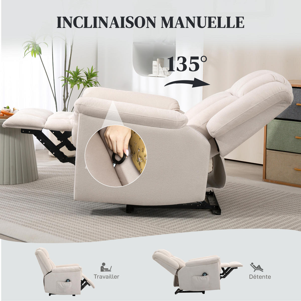 MASSAGESESSEL Beige mit Massage- und Heizfunktion 91/85/104 cm - Beige, Textil (91/104/85cm) - PANGIVO