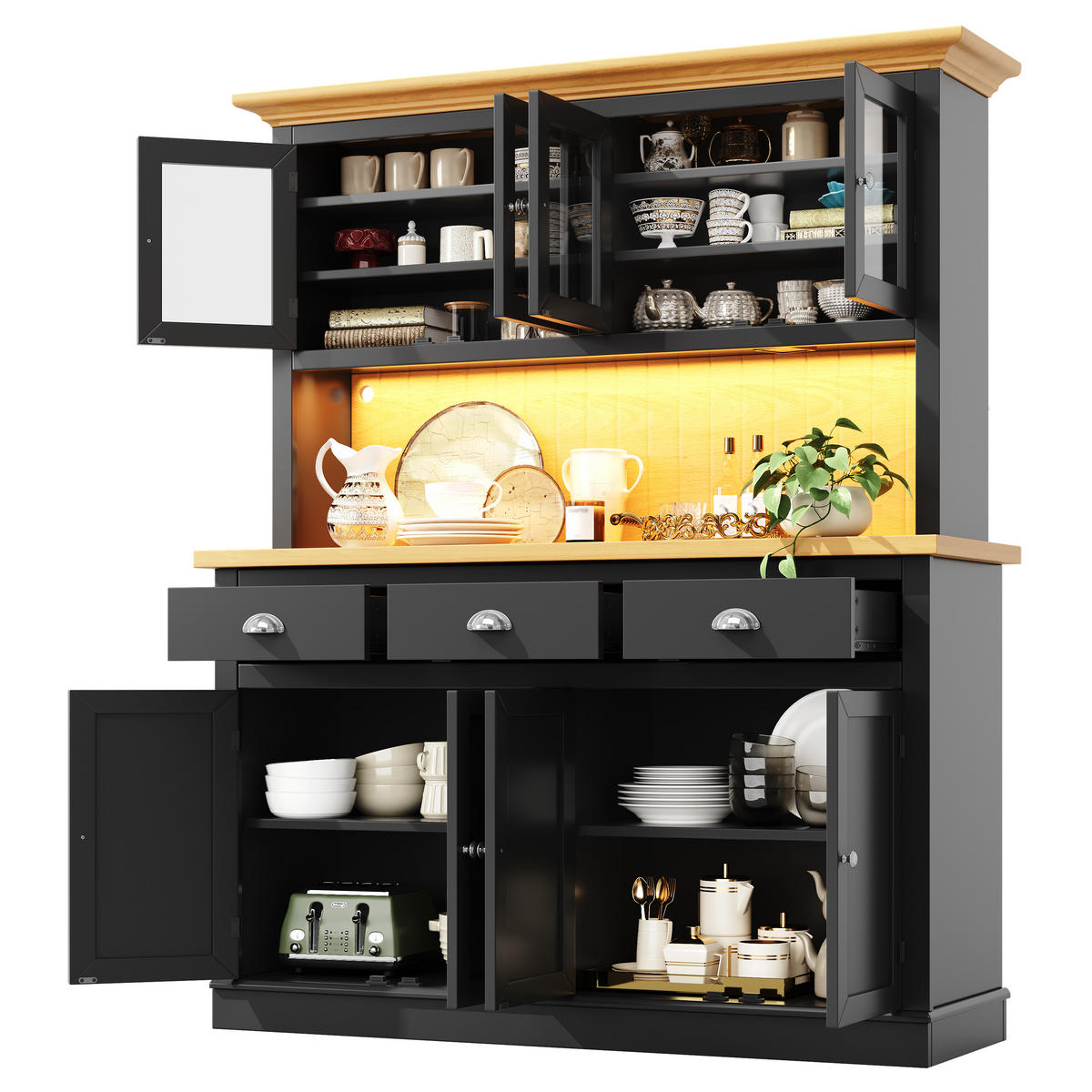 GESCHIRRSCHRANK Schwarz 140/40/180 - Schwarz, Holzwerkstoff (140/180/40cm)