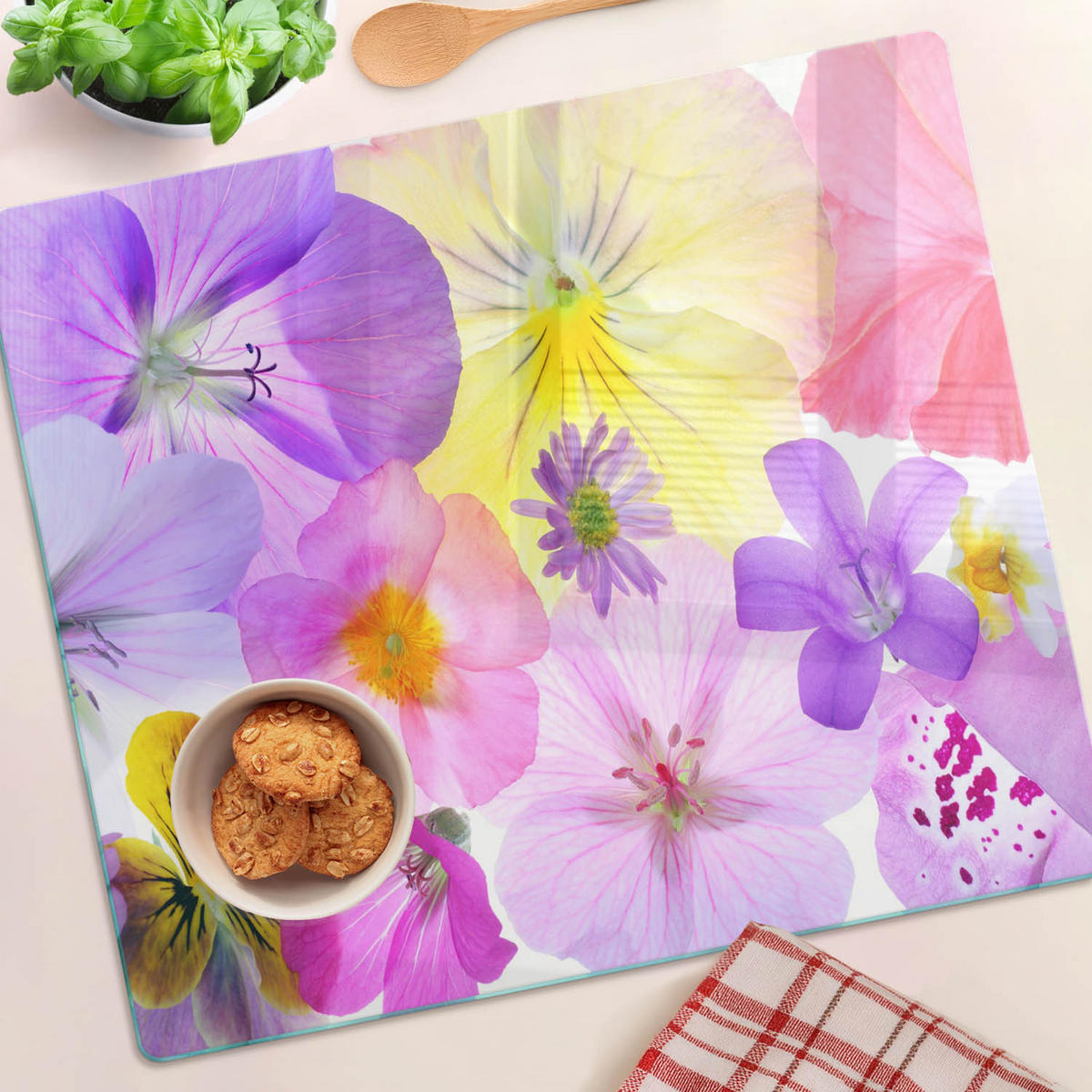 GLASPLATTE 60x52 cm Stiefmütterchen - Multicolor, Glas (60/0.4/52cm) - TULUP