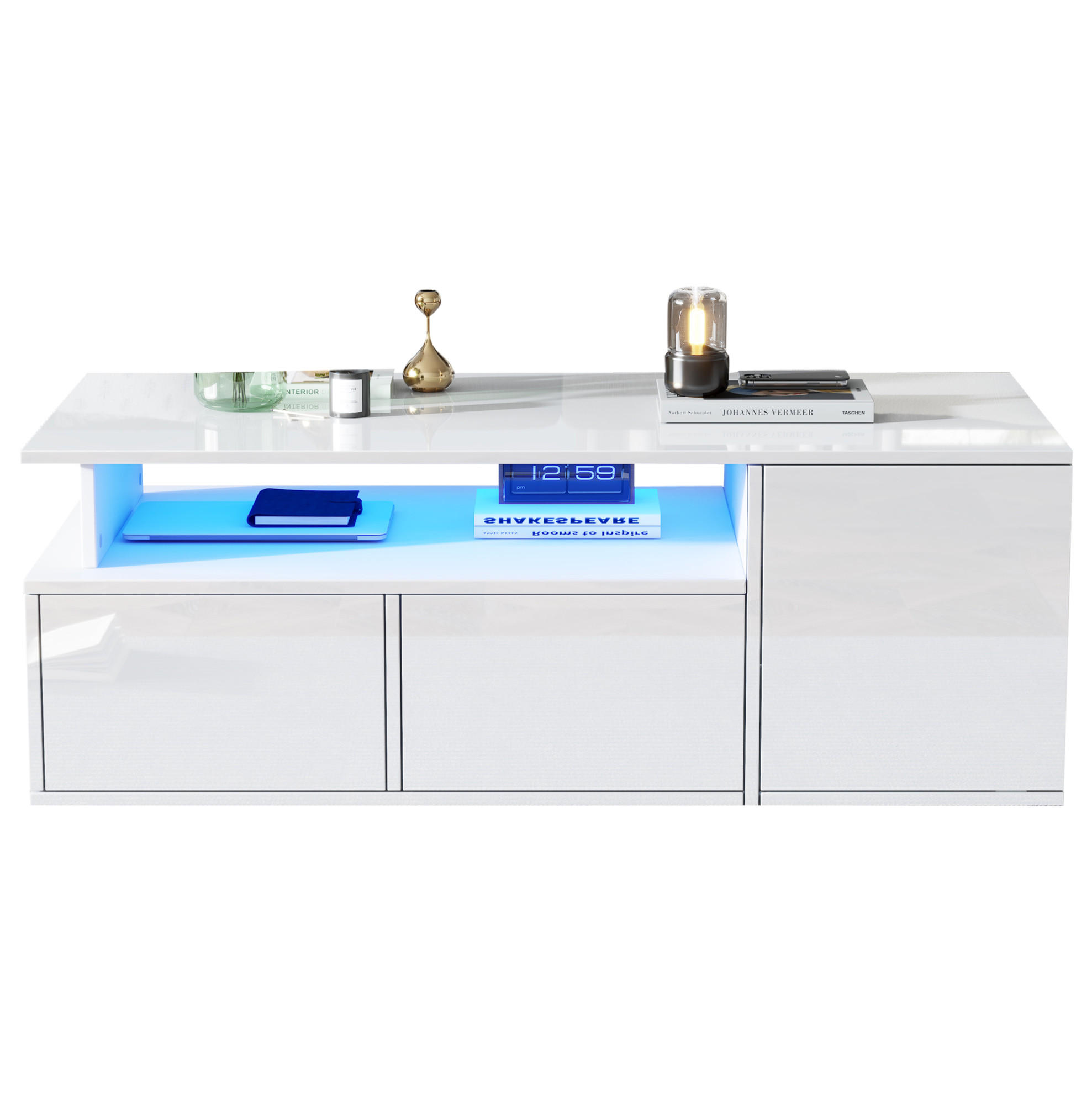 COUCHTISCH aus Spanplatte 100x50x35 cm in Weiß mit LED-Beleuchtung - Weiß, Holzwerkstoff (100/50/35cm) - Modfu