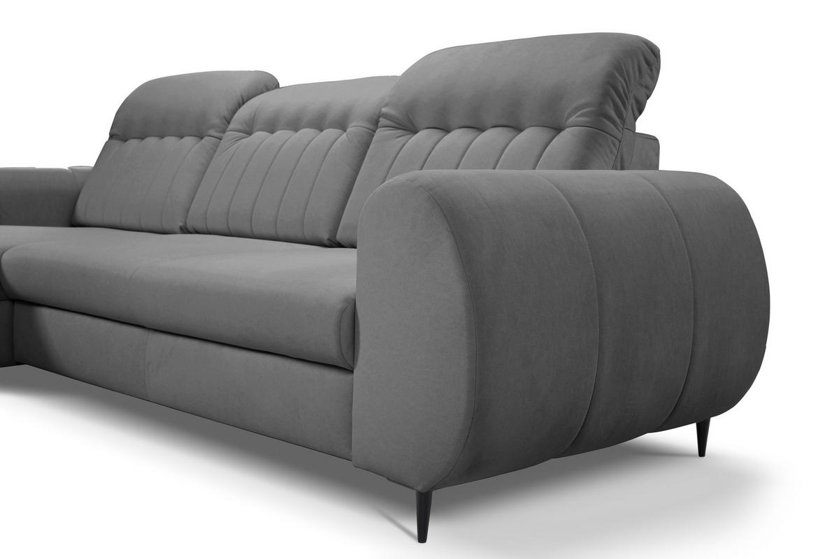 ECKSOFA PURO L-S Grau Plüsch-Stoff mit Schlaffunktion - Grau, Holz (275/166cm) - MASSENO