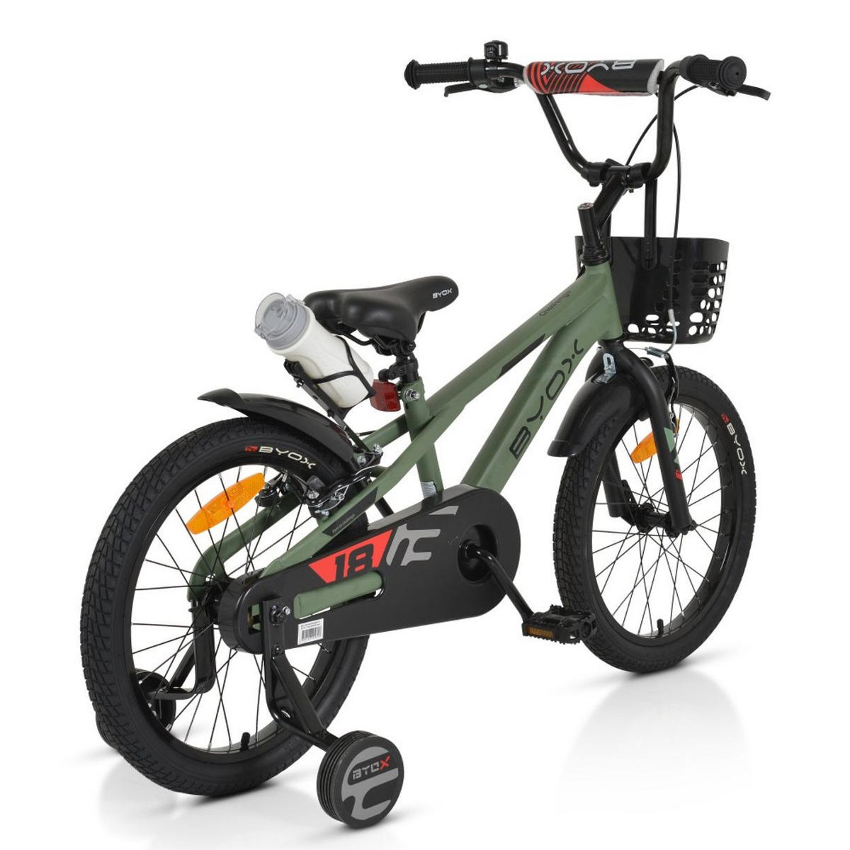KINDERFAHRRAD Challenge 18 Zoll grün Frontkorb Flasche Stützräder ab 5 Jahre - Grün, Metall (84cm)