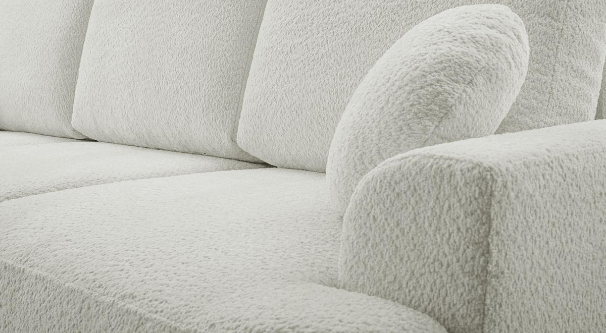 3-SITZER SOFA Barletto Hellbeige Bouclé - Ecru/Schwarz, Holz/Textil (248/94/110cm) - Selsey