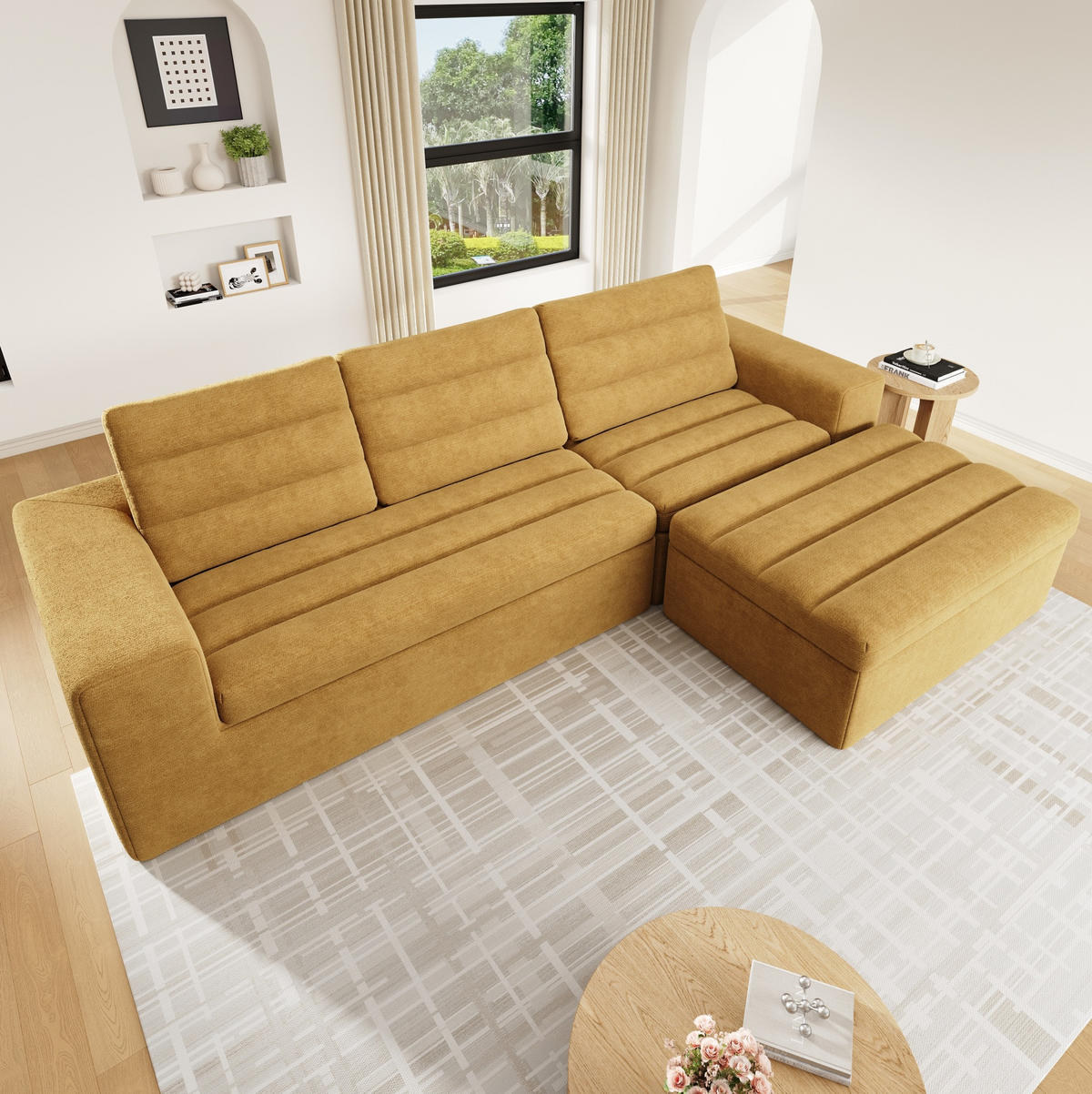 SOFA Modulares Ecksofa mit Hocker 253 x 161 x 89 cm Orange - Orange, Kunststoff (161/253cm) - Meubliv