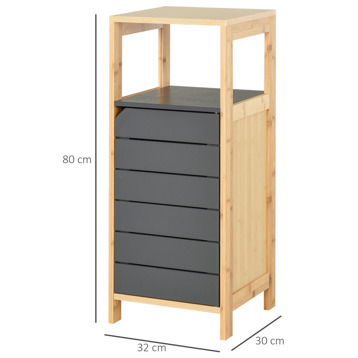 MIDISCHRANK DE-12325 32/30/80 cm mit Tür und Schublade Bambou und Grau - Grau, Holzwerkstoff (30/80/32cm) - ComfortXL