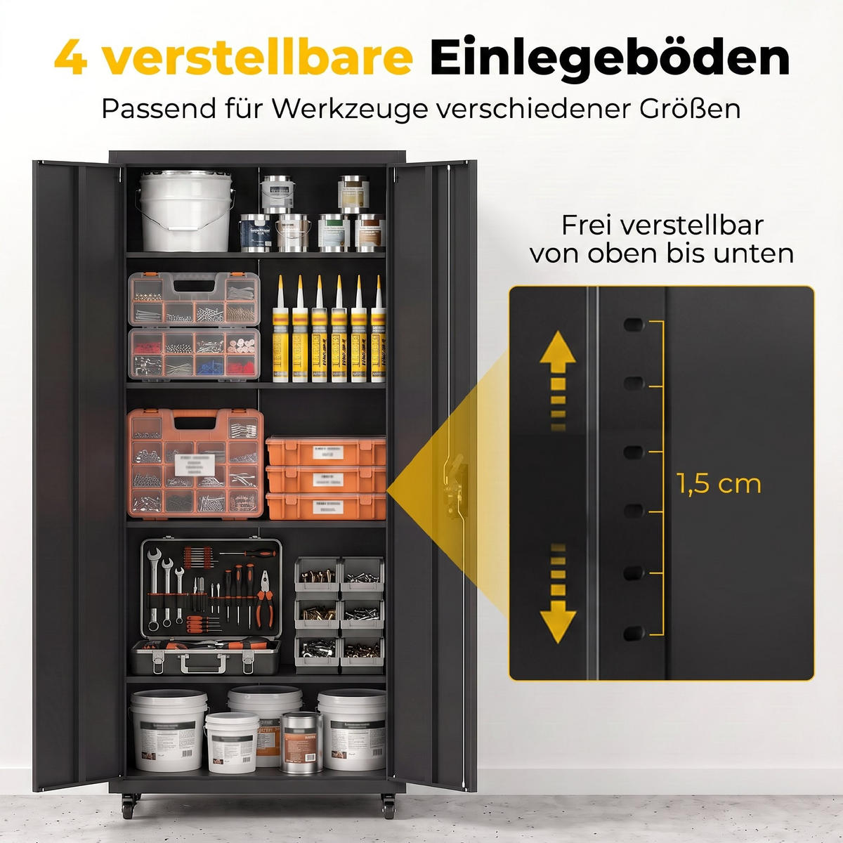 METALL-AUFBEWAHRUNGSSCHRANK Stahl Schwarz - Schwarz, Metall (40/180/80cm) - HOMCOM