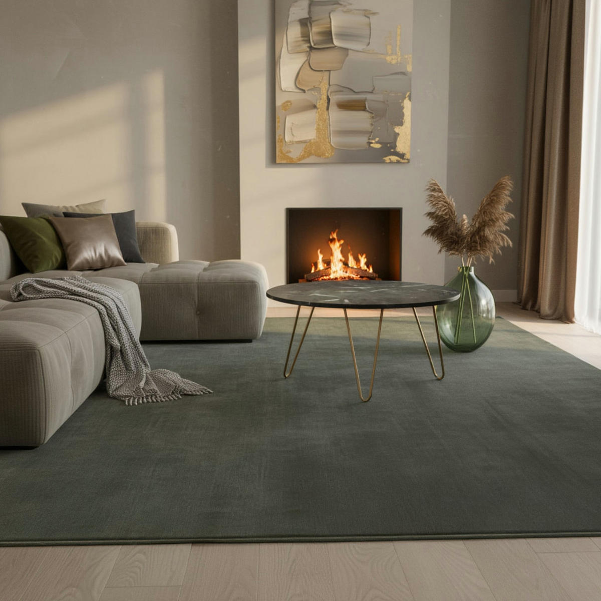 COUCHTISCH Grün Marmor Dreibein Design 70x70x35 cm, Rund Modern Gold Metall - Goldfarben/Grün, Metall (70/70/35cm) - KADIMA DESIGN