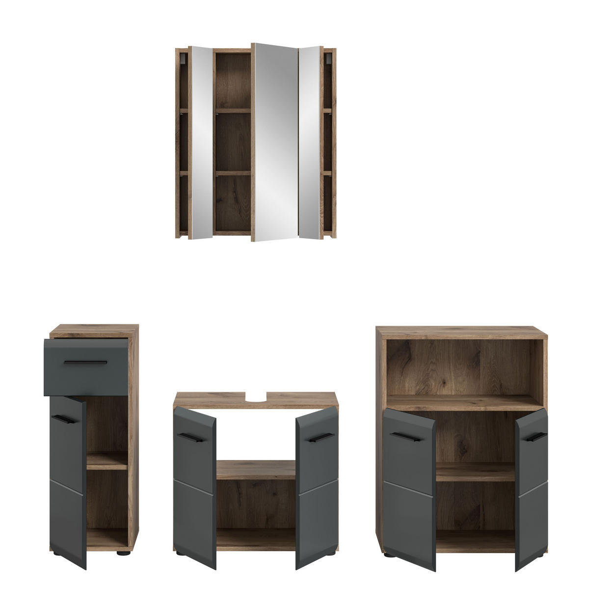 BADEZIMMER Alba 4-tlg. (B/H/T: ca. 180/185/30 cm) in Nox Oak /schwarz matt - Eichefarben, Holz (180/185/30cm)