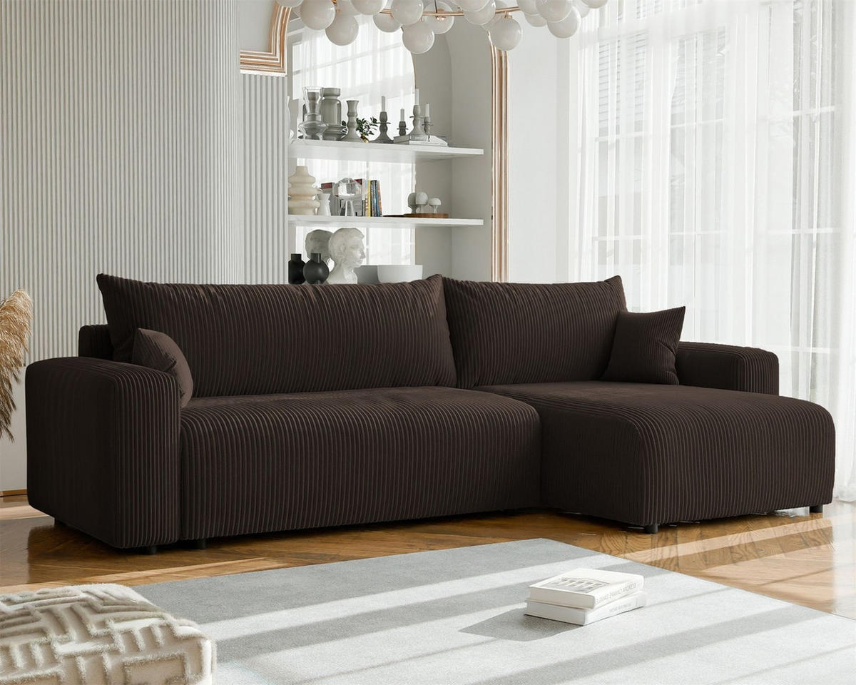 ECKSOFA Luna Max Mit Schlaffunktion - Dunkelbraun, Holzwerkstoff/Textil (145/278cm) - Fun Möbel