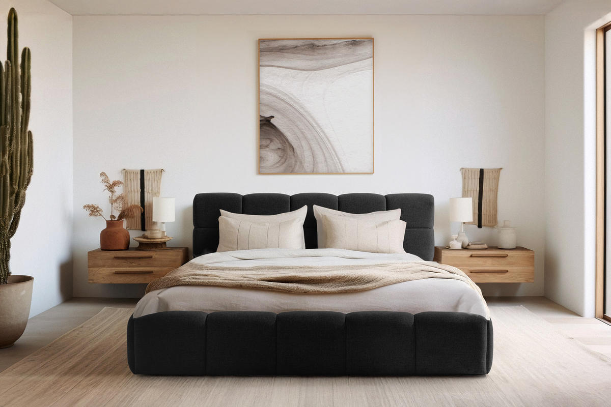 POLSTERBETT AERI 140/160/180/200 mit Rahmen und Bettkasten, anthrazit - Anthrazit, Holz/Holzwerkstoff (160/200cm) - KONSIMO®