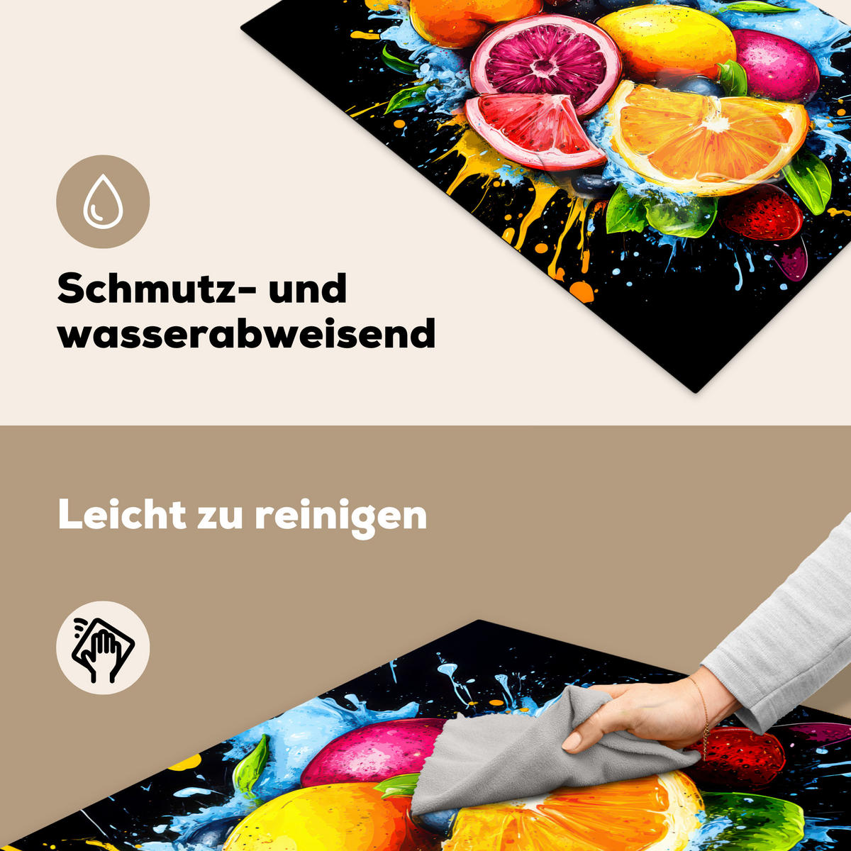HERDABDECKPLATTE Obst - Graffiti - Bunt - Orange - Erdbeere - Abstrakt 81x52 cm - Orange, Kunststoff (81/0.2/52cm) - MuchoWow
