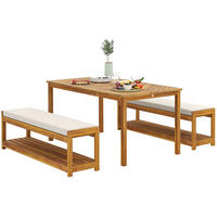 GARTENMÖBEL-SET 3-teilig DE-09824 mit Schirmloch und 2 Bänken Teak - Teakfarben, Holz - ComfortXL