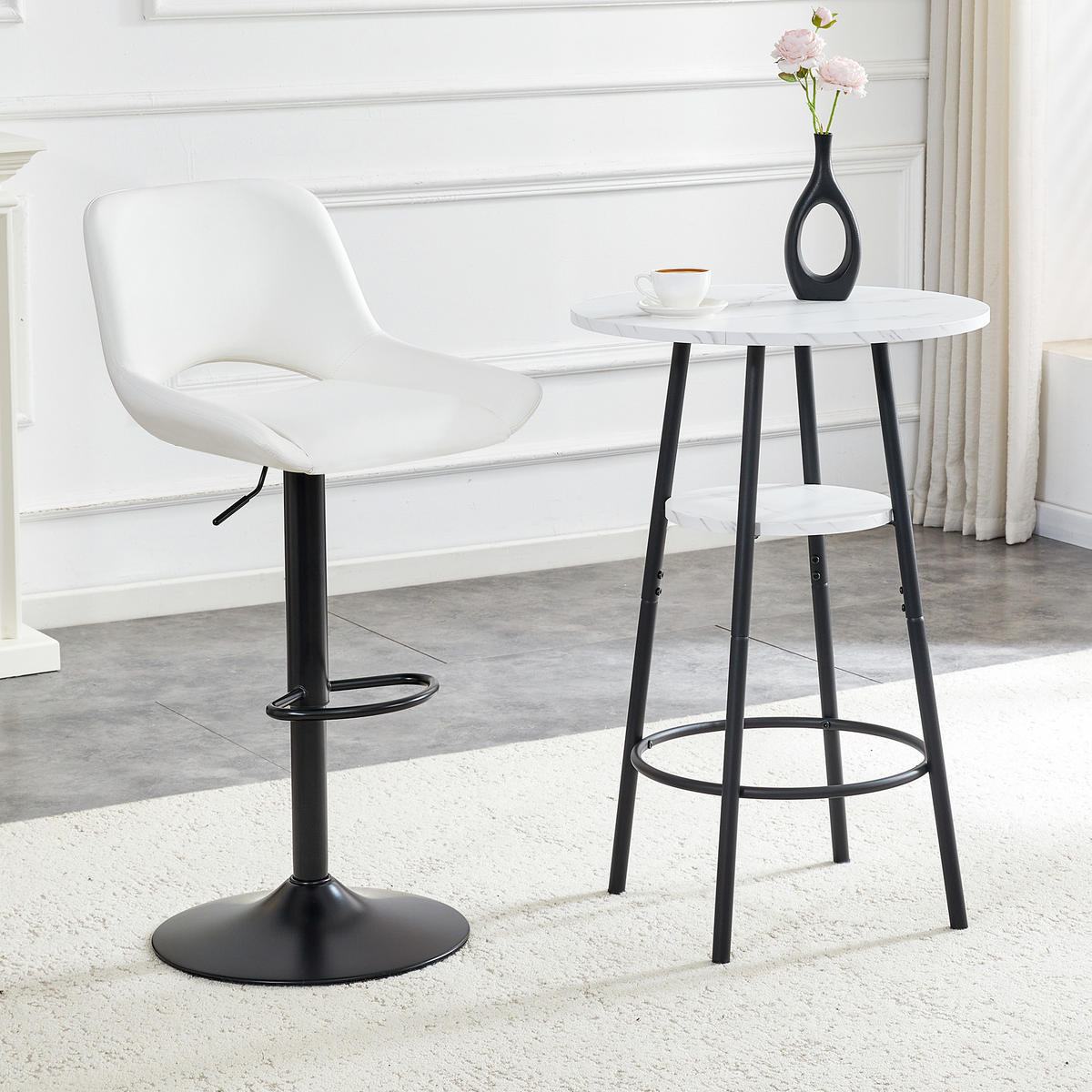 BARTISCH 60/60/89 cm mit Ablage in Weißer Marmoroptik und Metallgestell - Weiß, Holzwerkstoff (60/60/89cm) - BEAOK