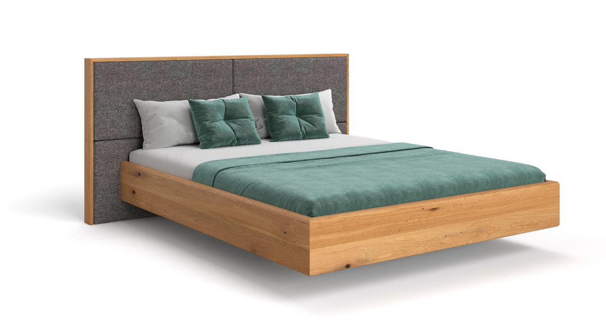 MASSIVHOLZBETT schwebend Dome aus Eiche 180x220 cm, Storm 97 (Grau) - Eichefarben/Braun, Holz (180/220cm) - Danzz