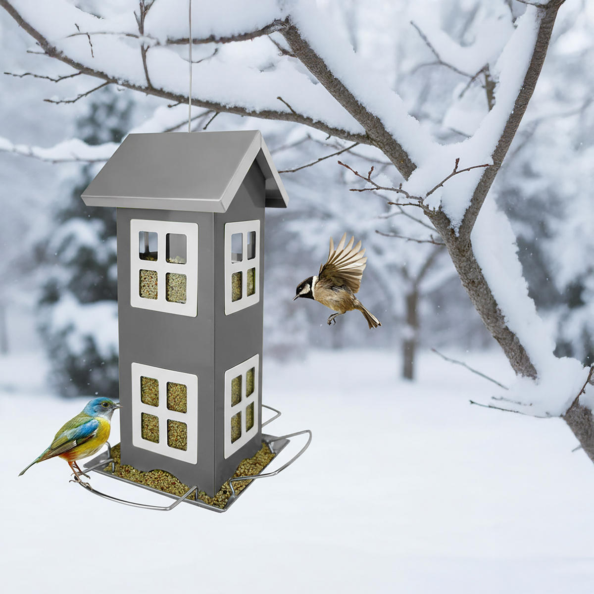 VOGELHAUS - Grau, Metall (12/26/12cm) - Relaxdays