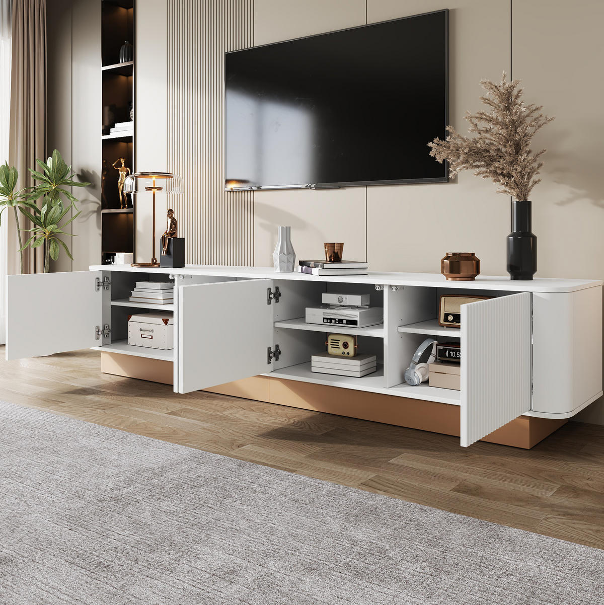 TV-LOWBOARD mit 4 Türen 200 x 40 cm MDF Weiß - Weiß, Holzwerkstoff (40/47.5/200cm) - Beauniv